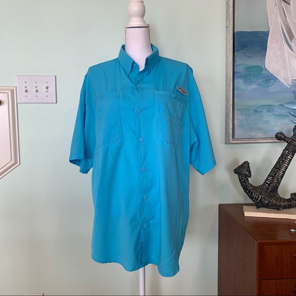 Columbia PFG Omni-Shade Blue Fishing Shirt Large L